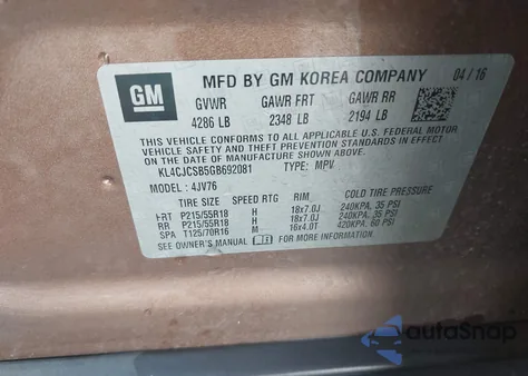 2016 Buick Encore Leather z USA, uszkodzony, nr VIN KL4CJCSB5GB692081